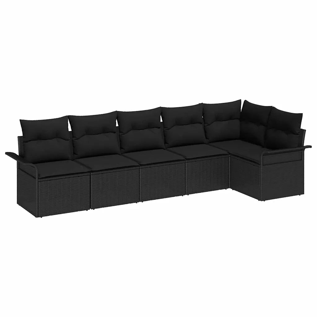 Set Divano da Giardino con cuscino 6 pcs Nero Poly Rattan
