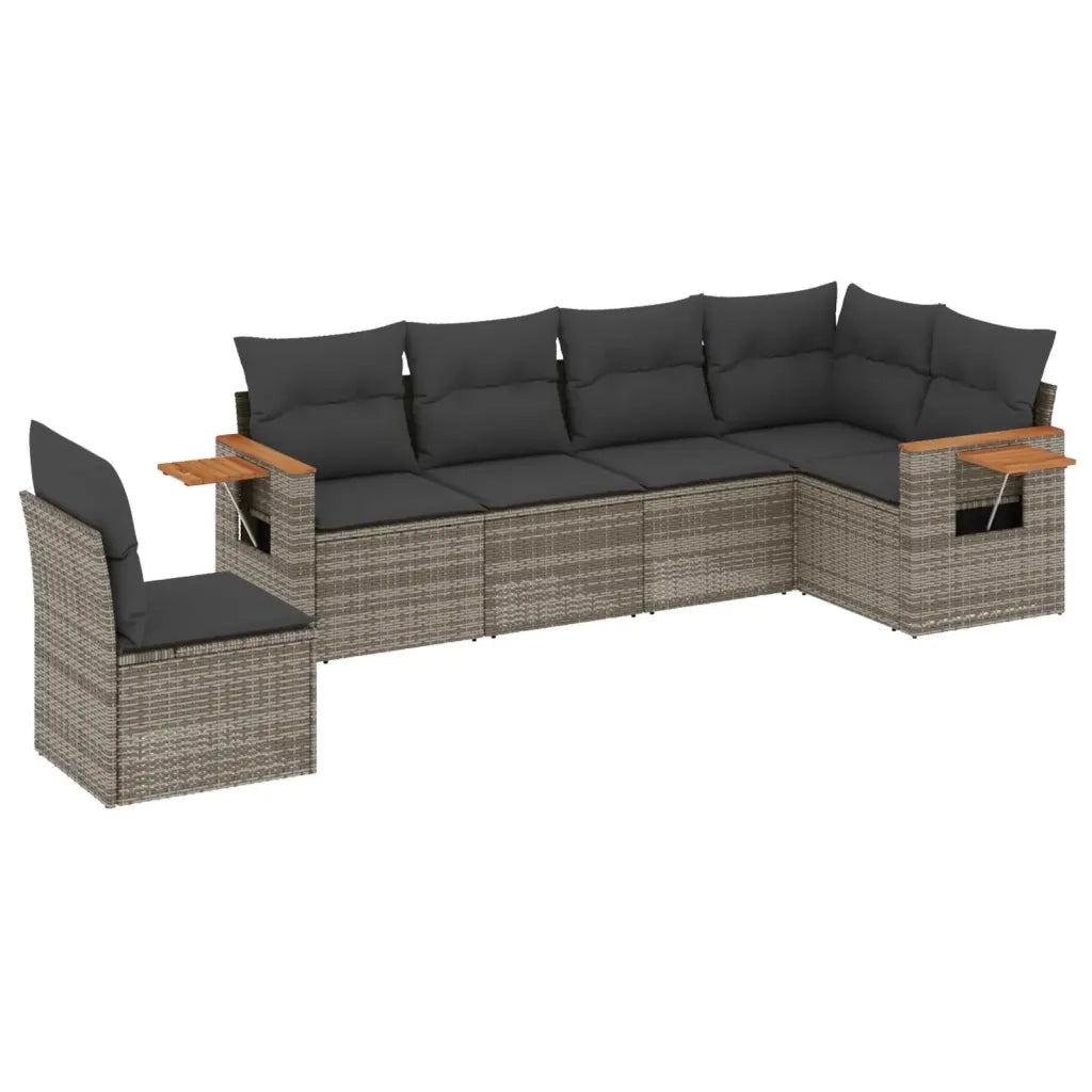 Set Divano da Giardino 6 pz con Cuscini Grigio in Polyrattan