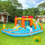 Castello gonfiabile con scivolo ad acqua e trampolino arancione con soffiatore 450 W HOMVRA