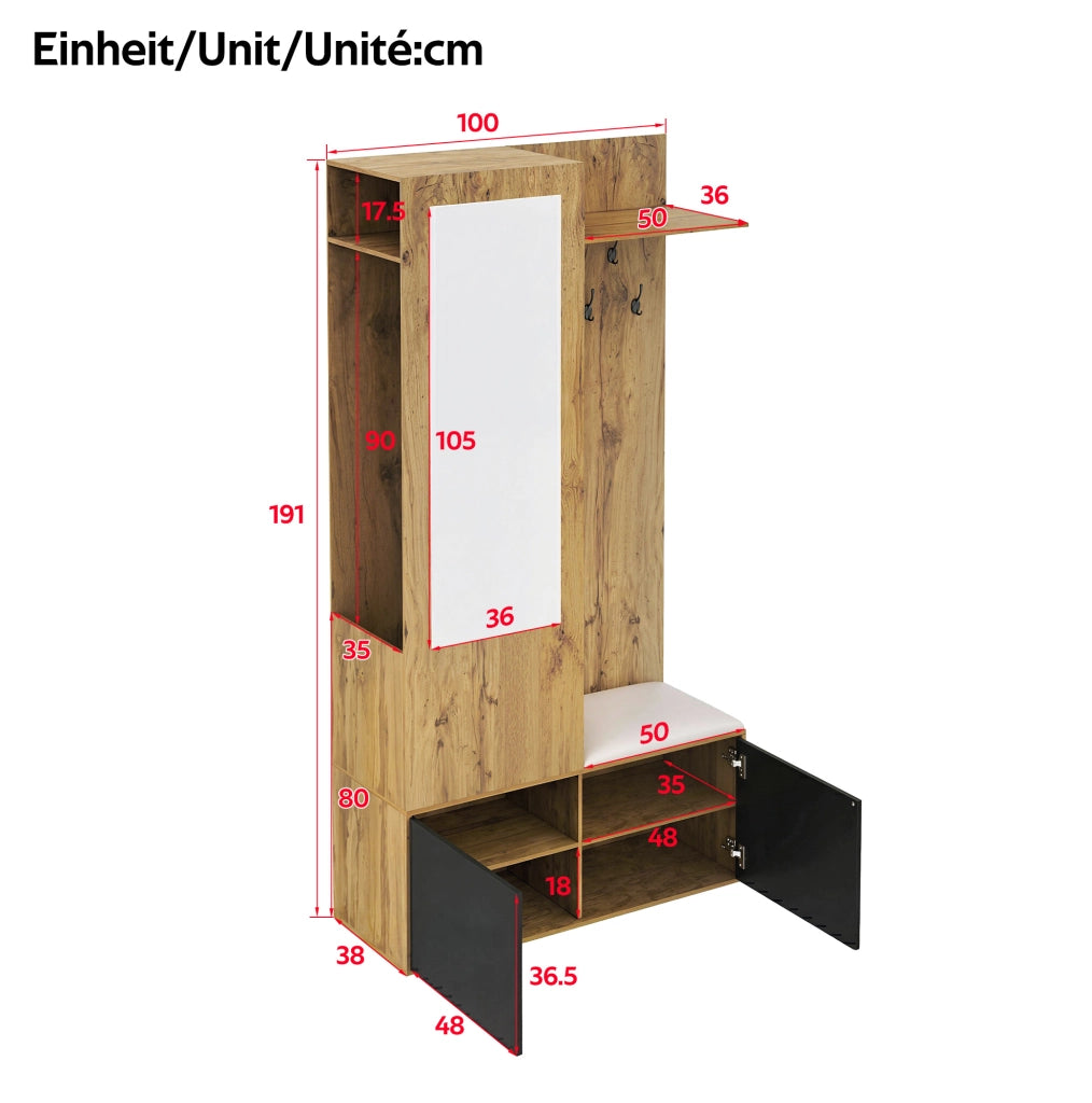 Set guardaroba da ingresso con scarpiera, specchio e panca