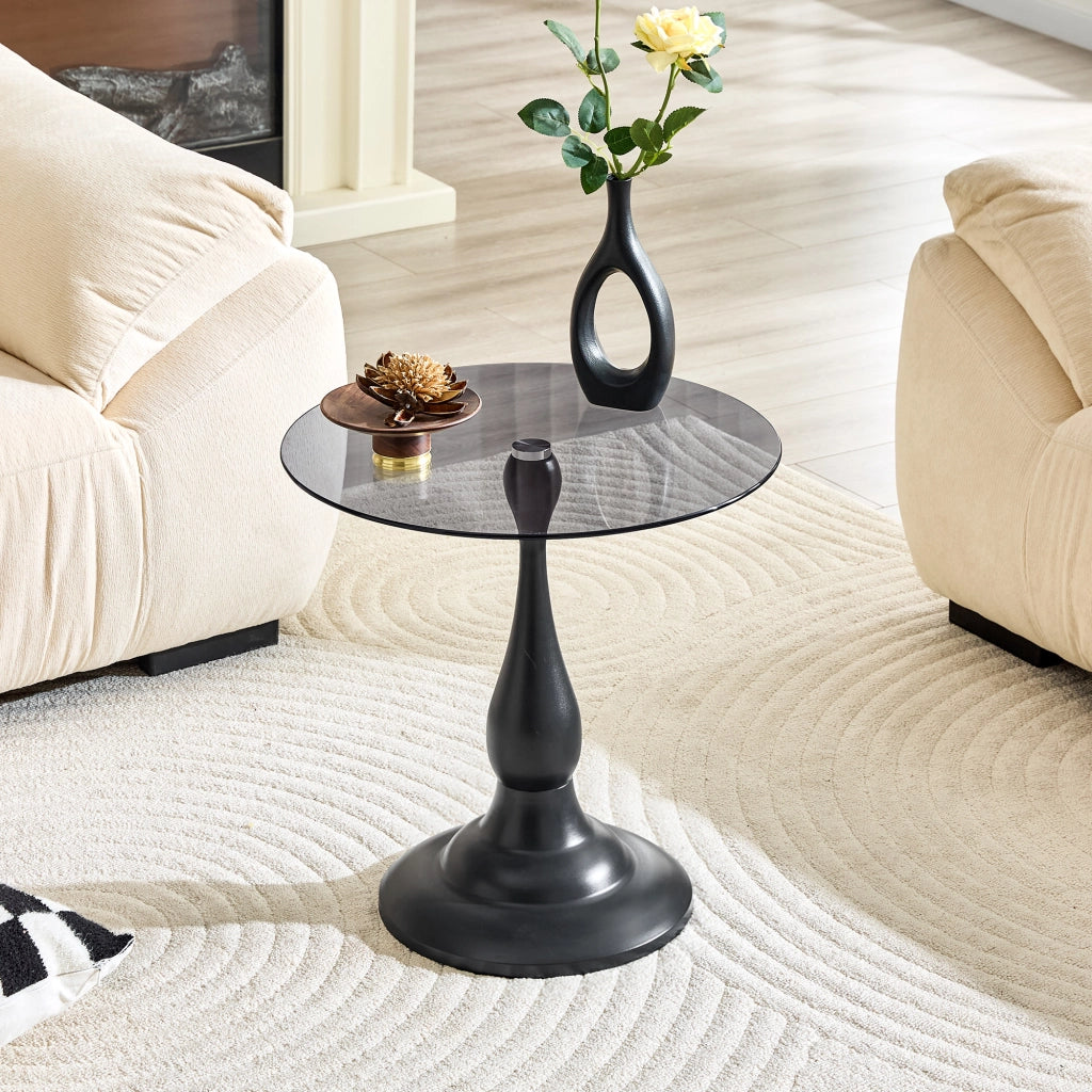 Tavolino da divano rotondo in vetro temperato con base in metallo nero e piano antigraffio diametro 50 cm