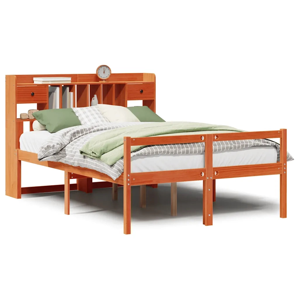 Letto Libreria senza Materasso Marrone Cera 160x200 cm in Pino 3322075