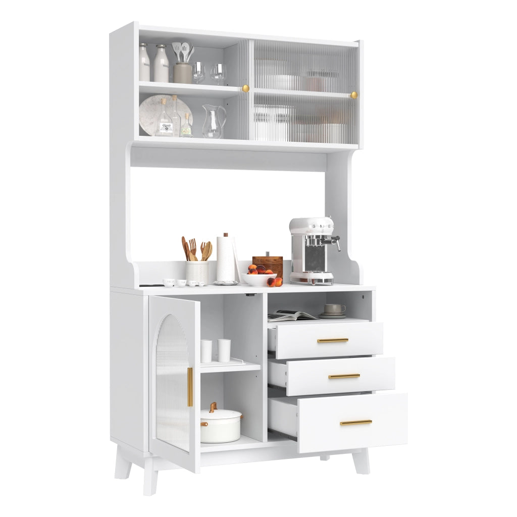 Credenza alta con ampio spazio contenitore e prese USB A e USB C per cucina e sala da pranzo 100.5×40×178 cm