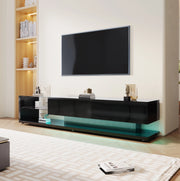 Mobile TV nero lucido con LED e ripiani in vetro 170 cm