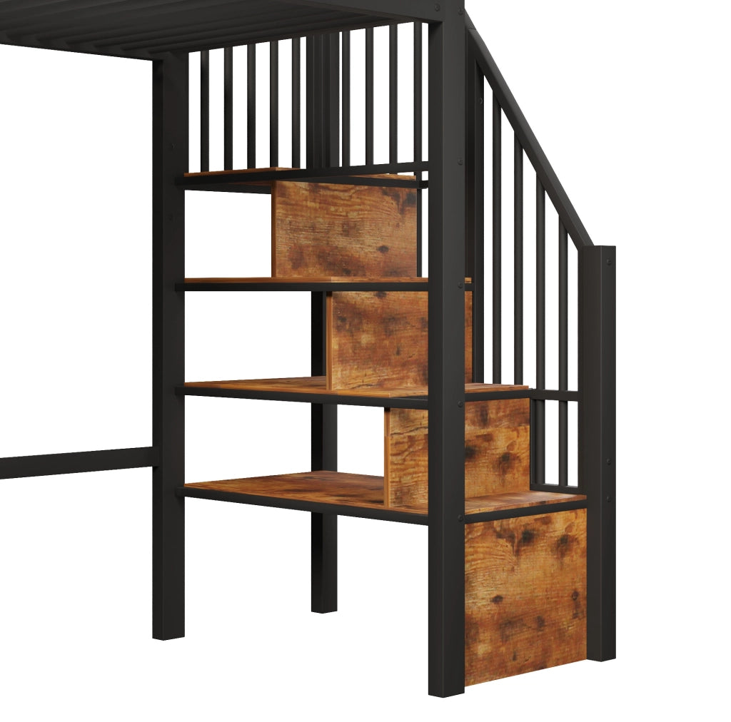 Letto a castello con scala contenitore e vano aperto