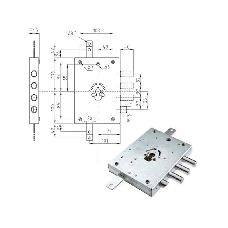 Serratura Sic.Triplice Sx Cilindro E73 Ne43-7 Atra