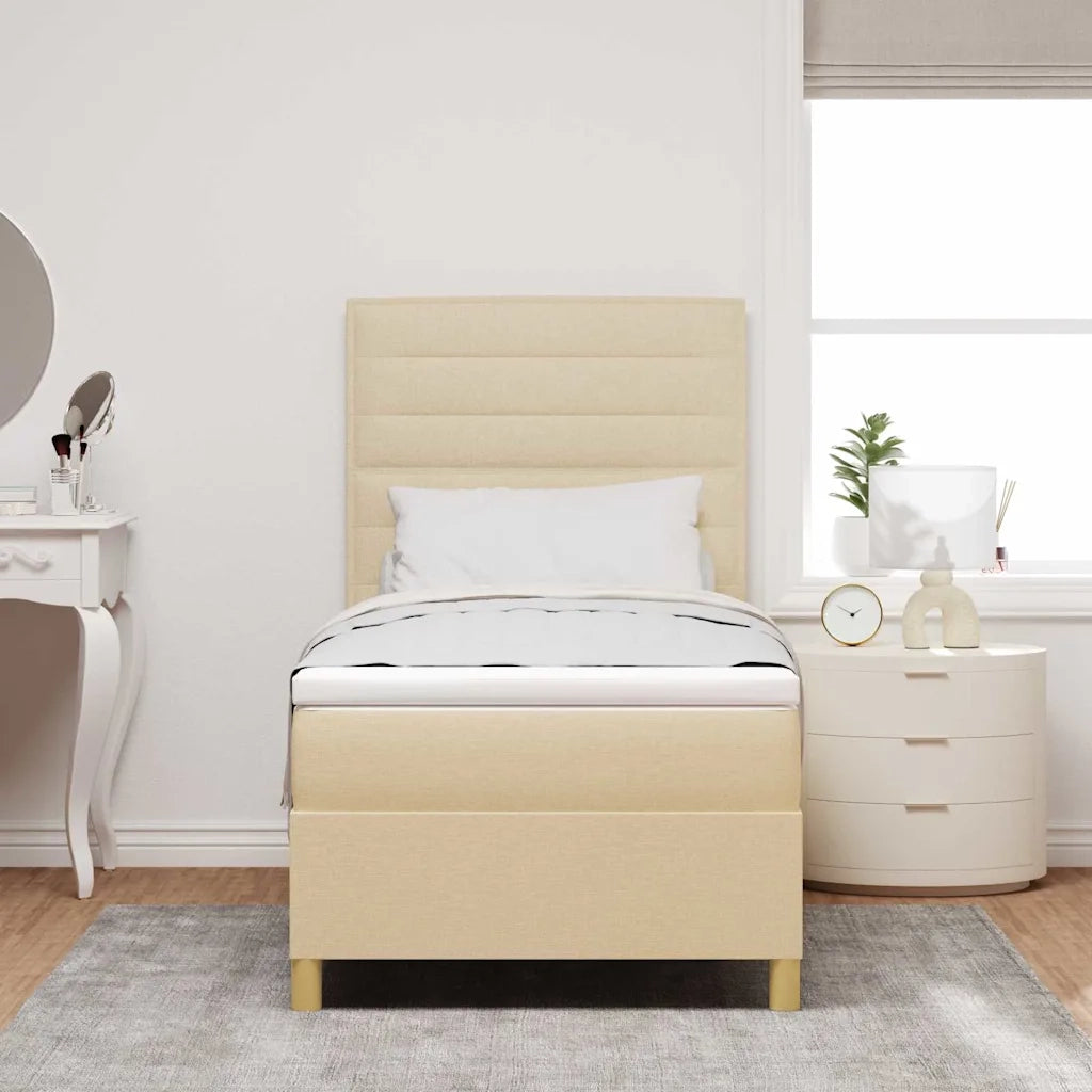 Letto a Sorgente LED con materasso Crema 80 x 200 cm Tessuto