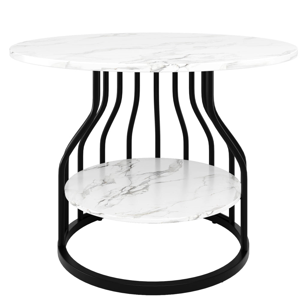 Tavolo Rotondo da Pranzo ¨C Xylo ¨C MDF Effetto Marmo, Nero, 80x80x76 cm