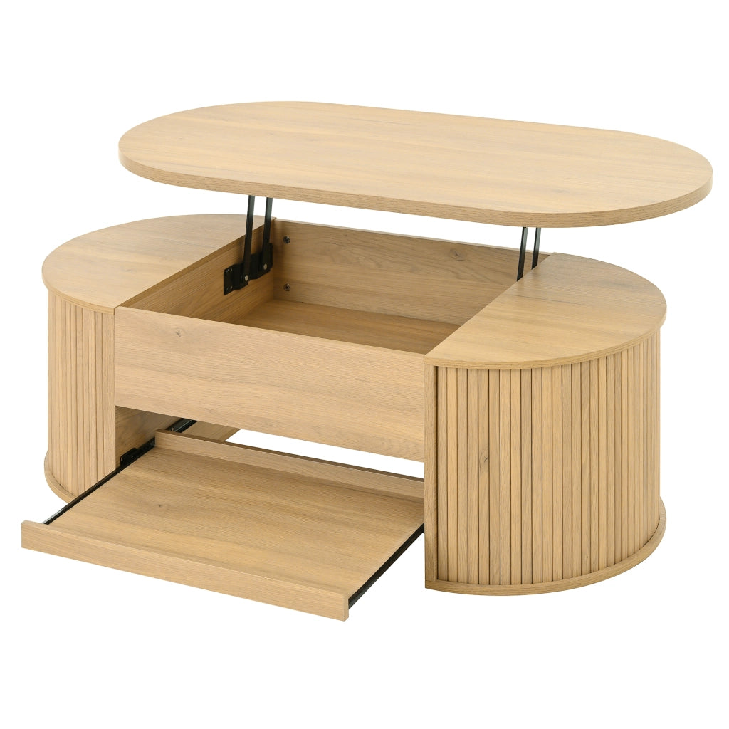 Tavolino da salotto elevabile 110 x 55,5 x 40 cm in MDF effetto legno naturale con vano e mensola