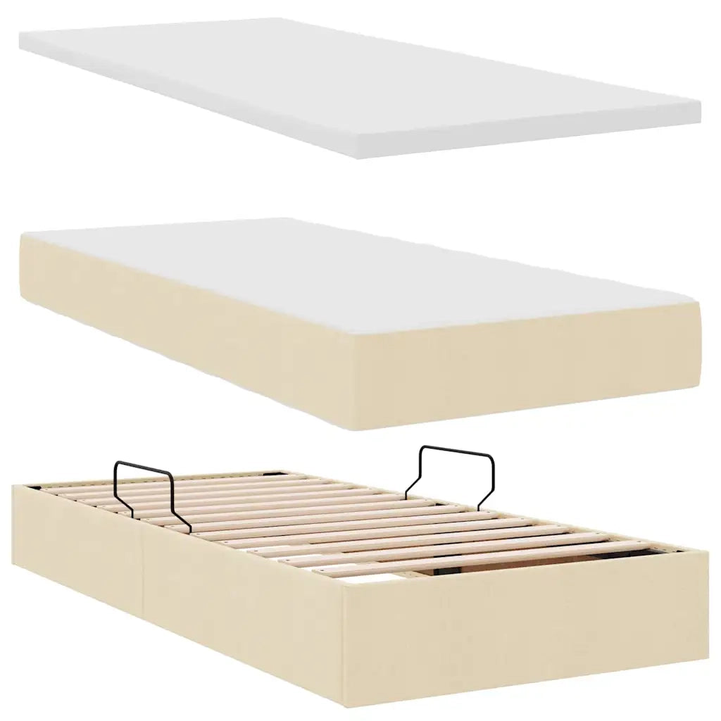 Letto con contenitore e LED Crema 100 x 200 cm Tessuto 3371191