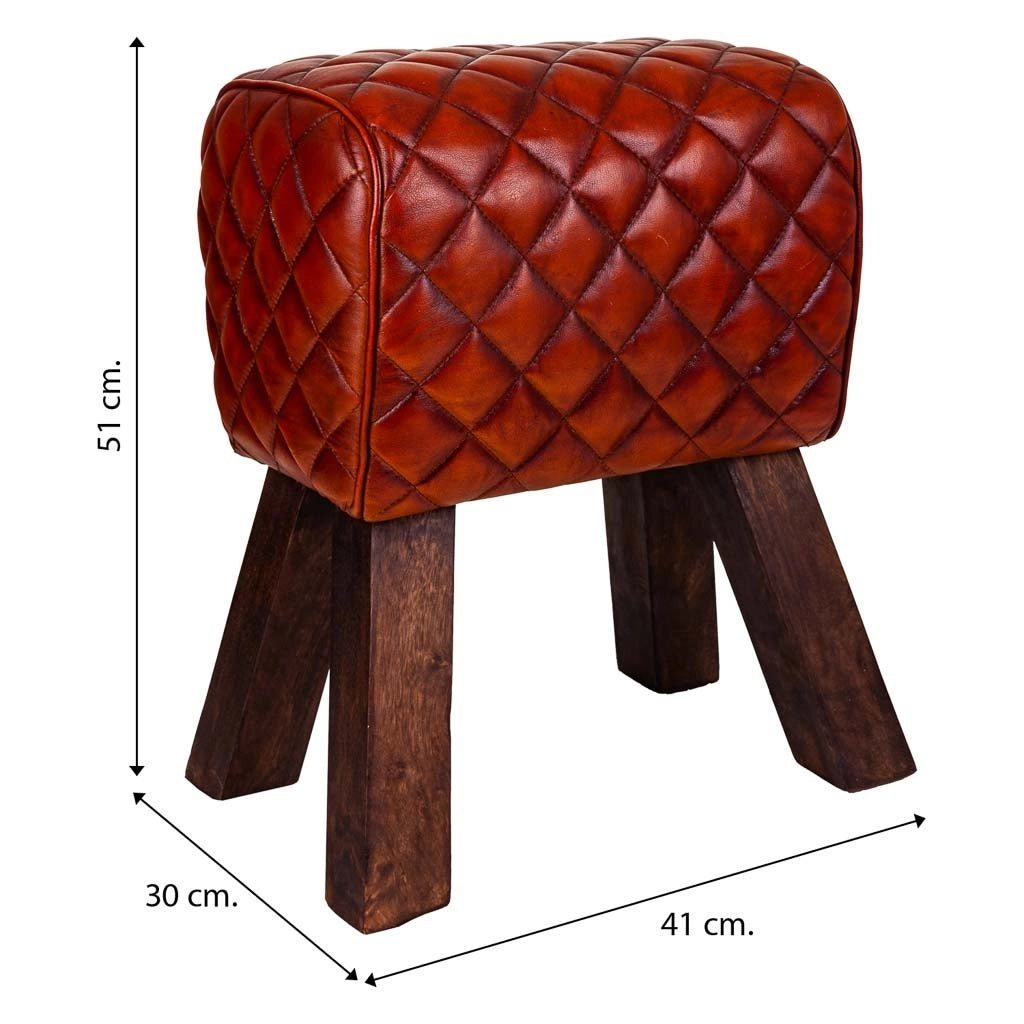 Sgabello in pelle marrone 41x30x51h