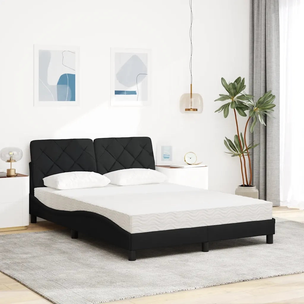 Letto con Materasso Nero 140x200 cm in Tessuto