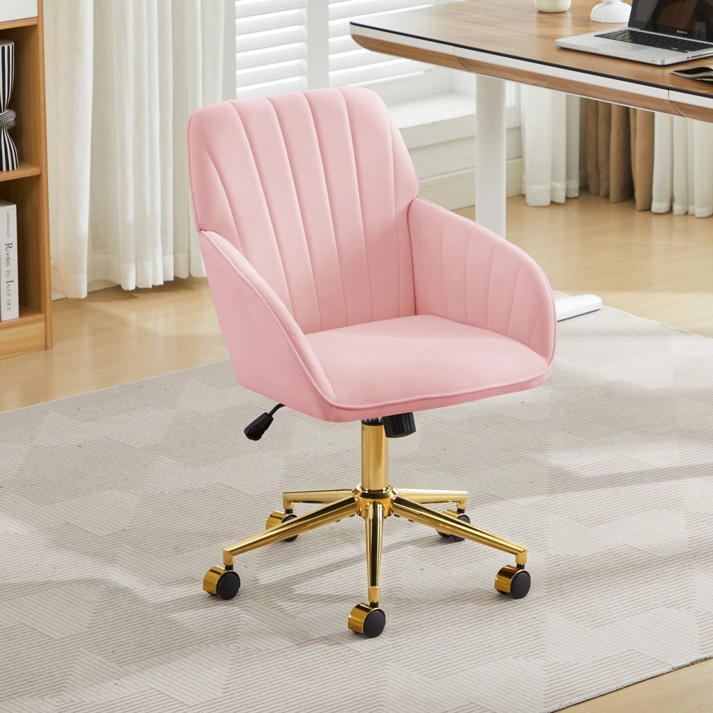 Sedia girevole ergonomica regolabile in altezza, velluto rosa, con schienale e ruote
