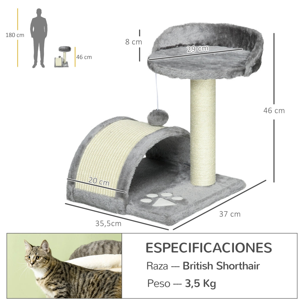 Tiragraffi per Gatti Piccoli ¨C Xylo ¨C Altezza 46 cm Piattaforme e Palla Grigio 35,5x37x46 cm