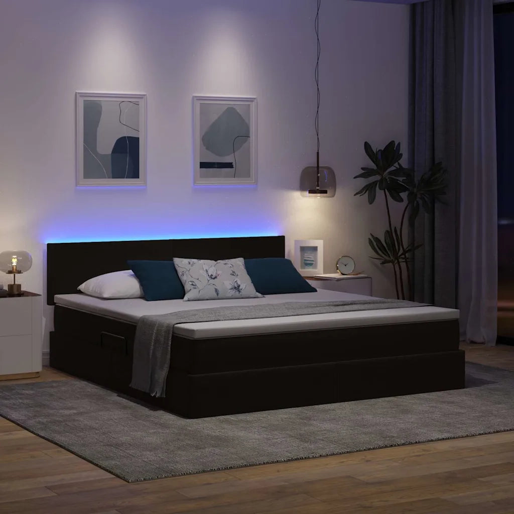 Letto con contenitore e LED con led Nero 180 x 200 cm Velluto