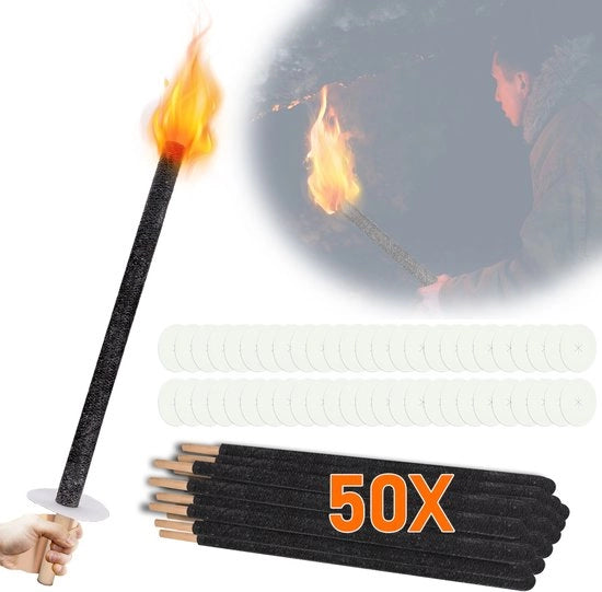 50x Torce da giardino 42cm - Torce da giardino con raccoglitore di gocce - Tempo di accensione 45 min - Per processione di torce & festa di giardino