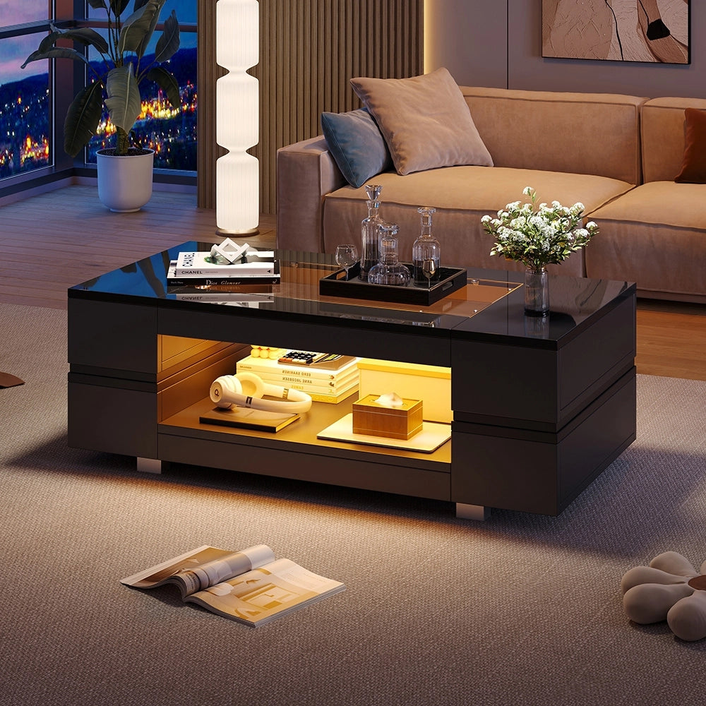 Tavolino-Xylo-Nero LED Bluetooth design cavo