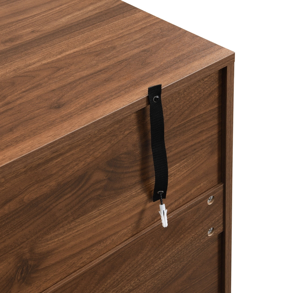 Credenza a 4 ante in MDF con effetto noce e rattan naturale per soggiorno ingresso 140 × 40 × 80 cm