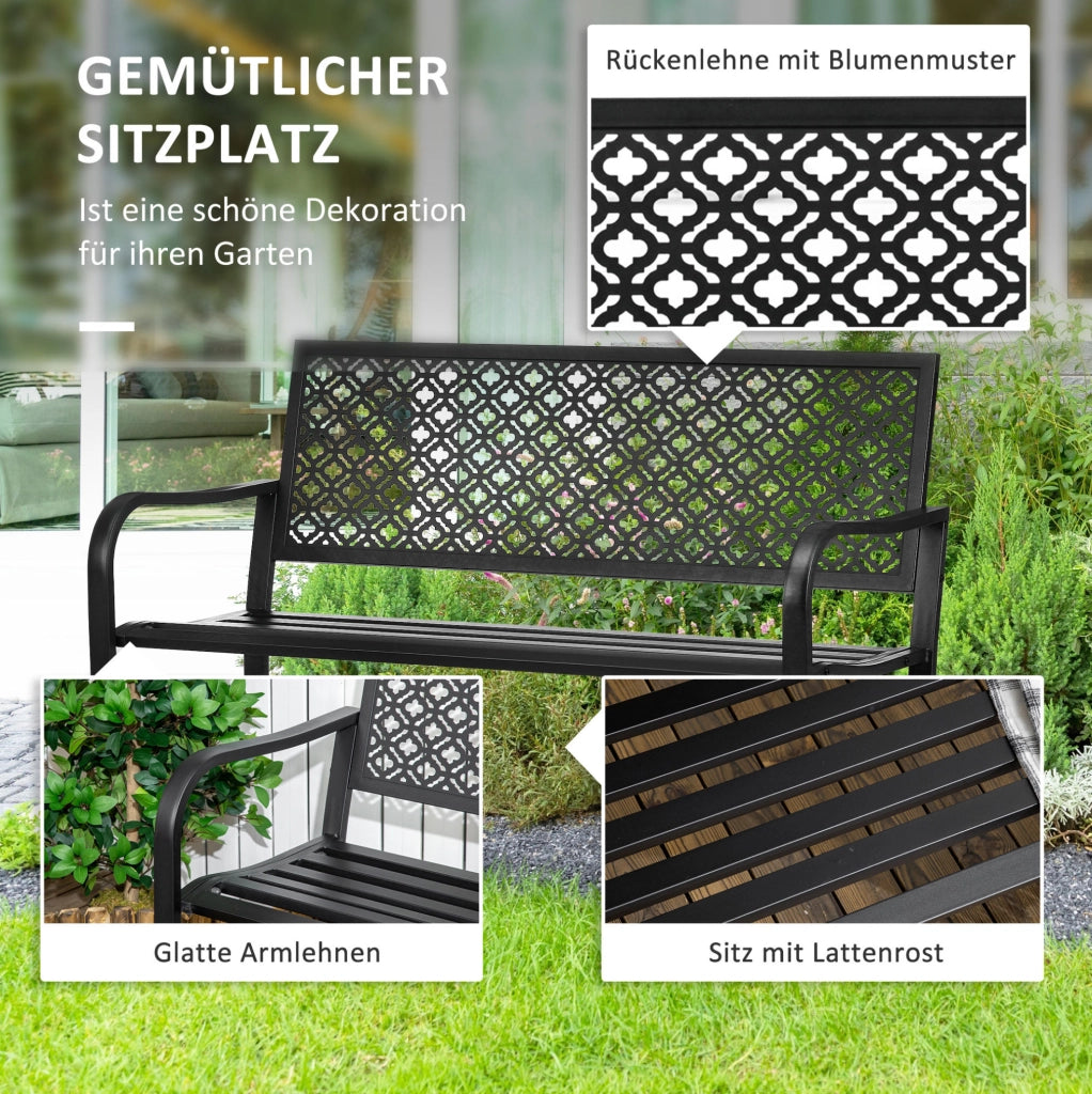 Panchina da giardino 2 posti in acciaio nero 127x63x83 cm