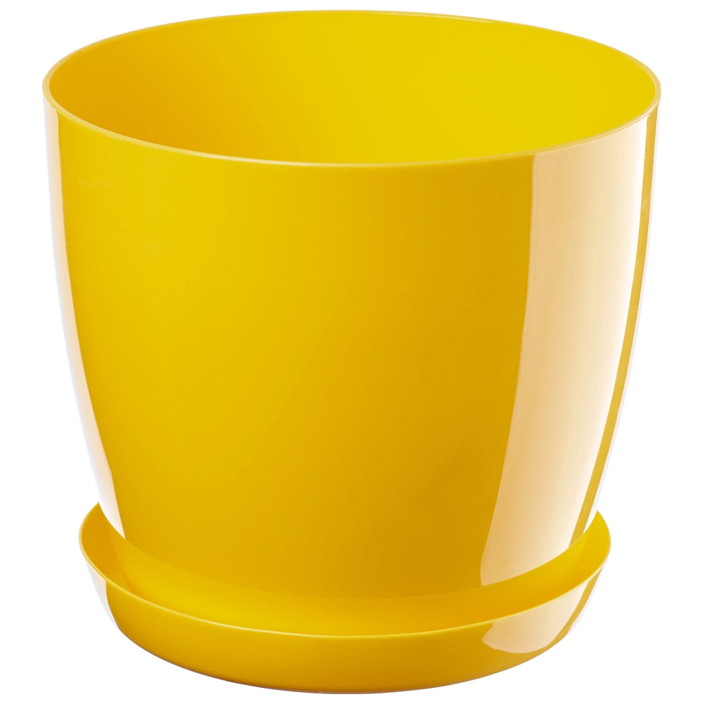 Vaso da fiori KADAX, coprivaso, 28 cm, supporto per fiori, con sottovaso, giallo, plastica, 3 pezzi.