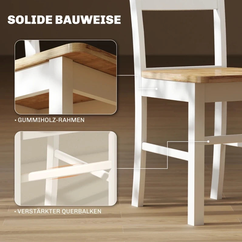 Set di 2 sedie da cucina in legno di caucciù con schienale a stecche curvo, colore bianco