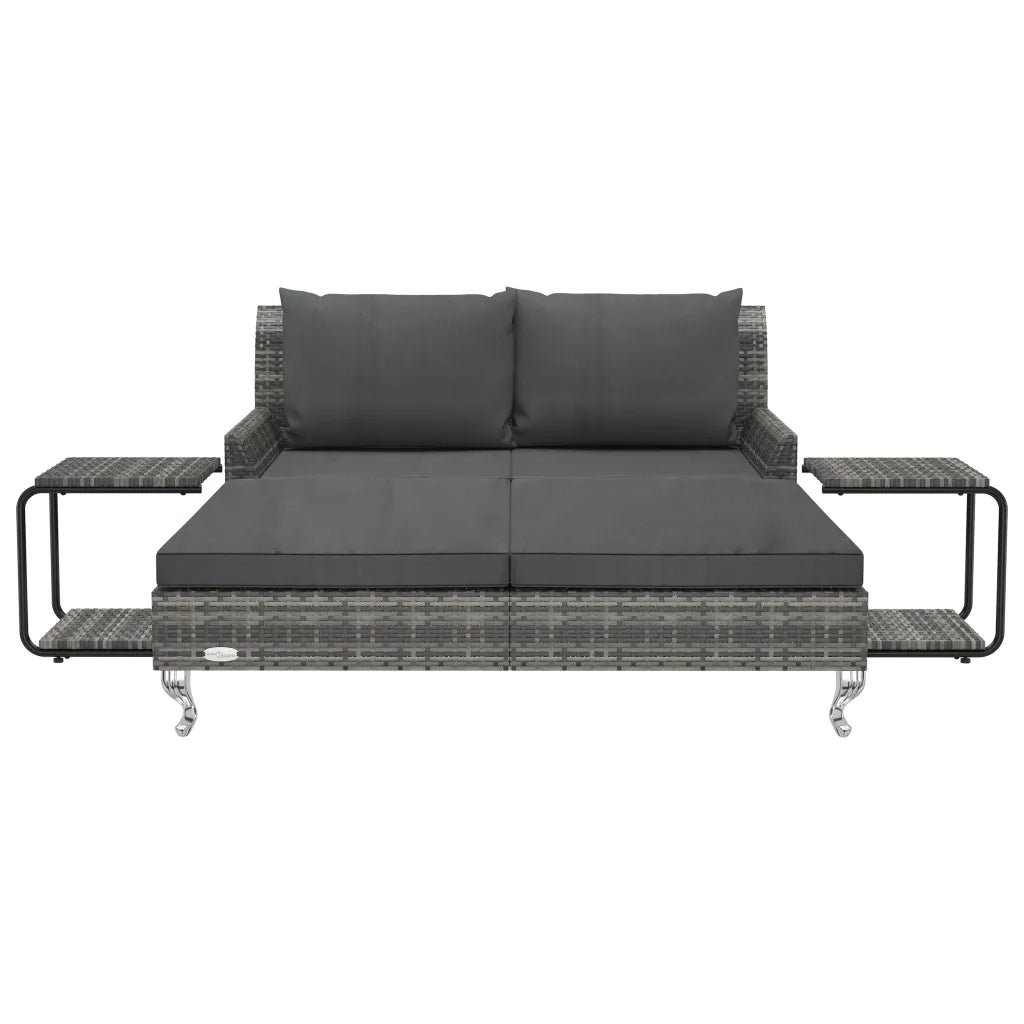 Lettino Prendisole per 2 Persone con Cuscini Polyrattan Grigio 48131