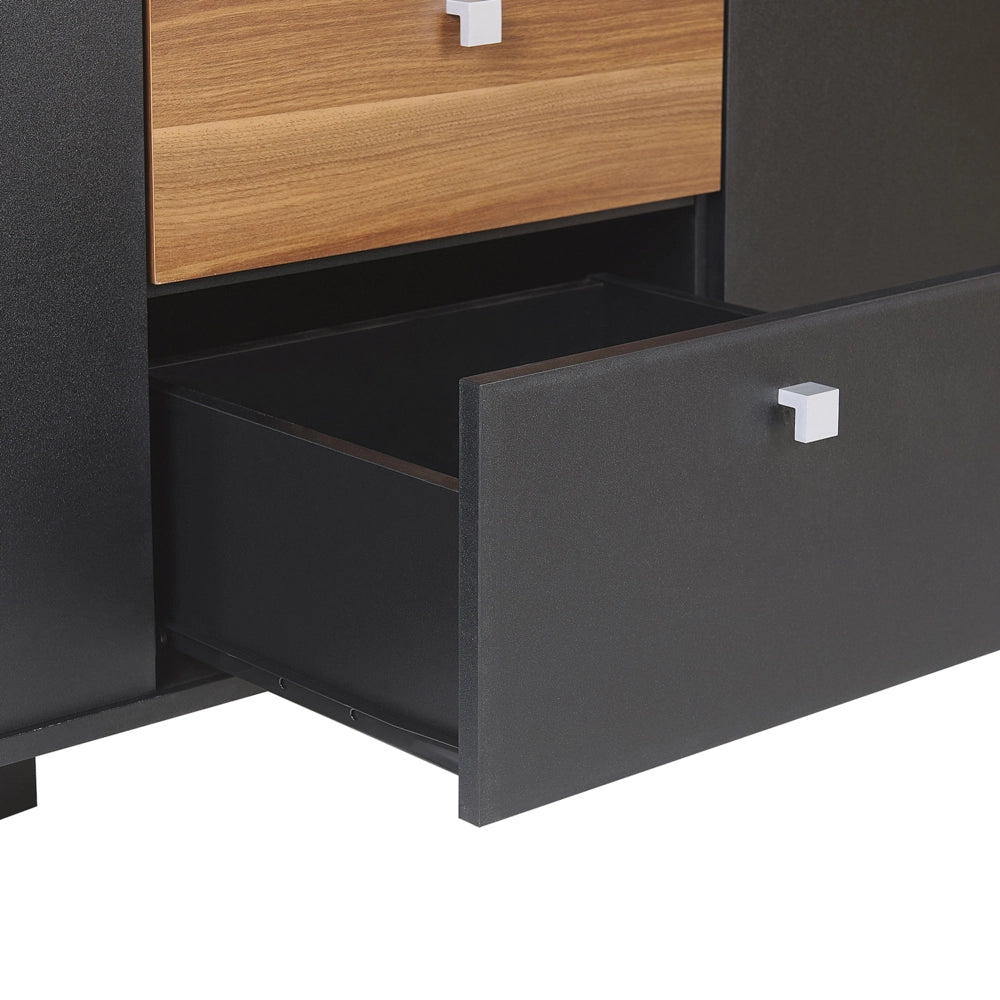 Credenza Nera con Mobiletto in Truciolare di Legno Scuro 3 Cassetti 2 Ante Mobili Soggiorno