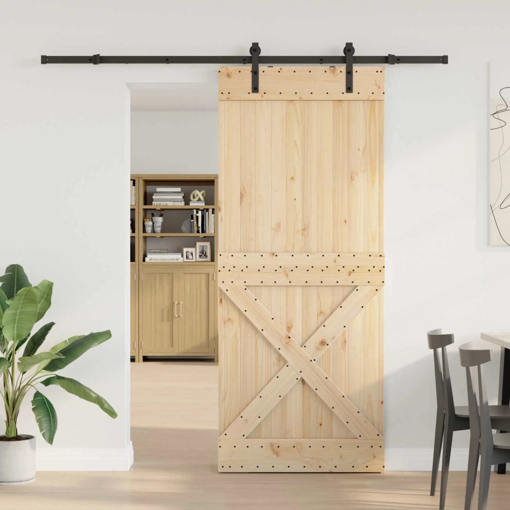 Porta scorrevole NARVIK Naturale e Nero 100 x 210 cm (213,5 cm) 3445358