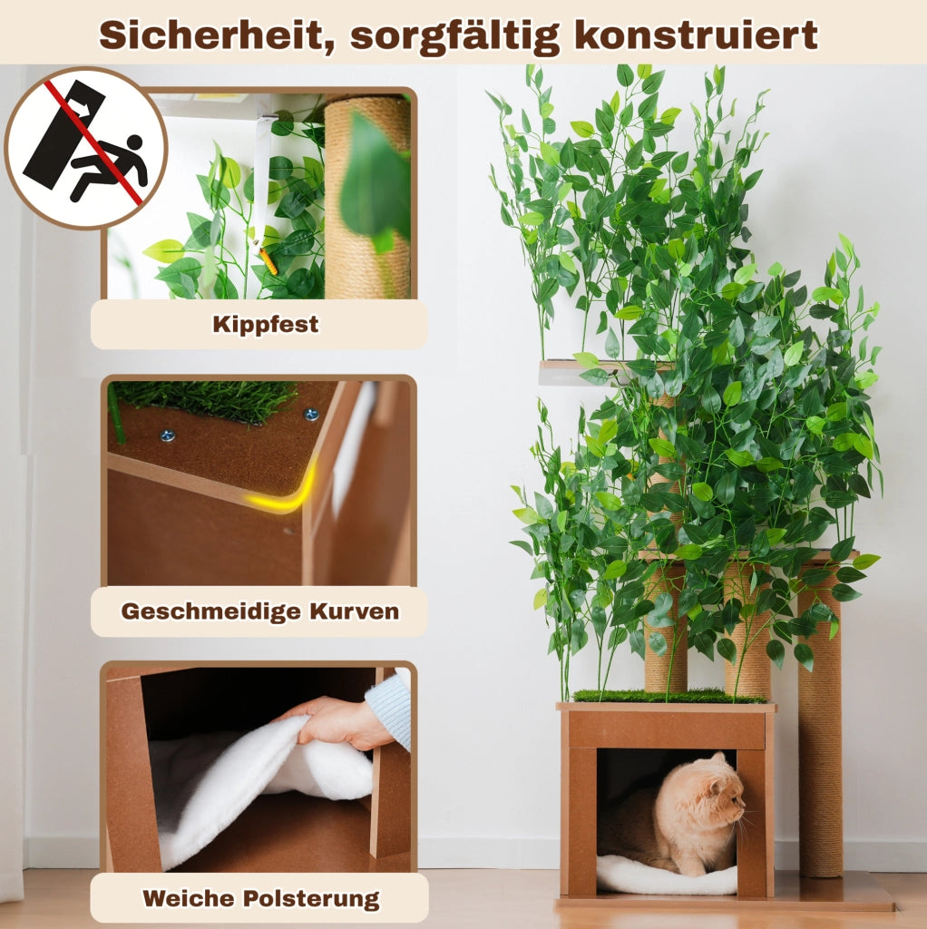 Tiragraffi per gatti ad albero 60x45x158 cm con 3 piattaforme in MDF; verde