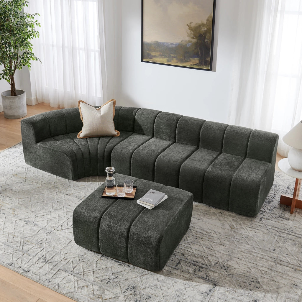 Divano angolare modulare in ciniglia nera con moduli liberamente combinabili
