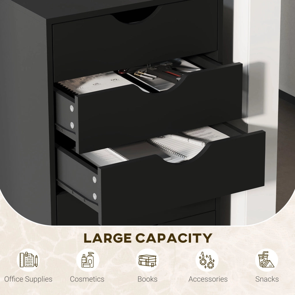 Cassettiera con 5 cassetti e ruote ¨C Zephmum ¨C Nero 40x40x67 cm