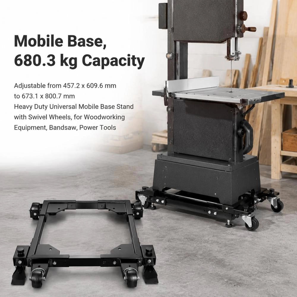Mobile Base, 1500 Lbs Capacity, Adjustable From 18" X 24" To 26.5" X 31.5", Robust Universal Mobile Base With Swivel Casters, For Woodworking Equipment, Band Saws, Power Tools, And Machinery.
