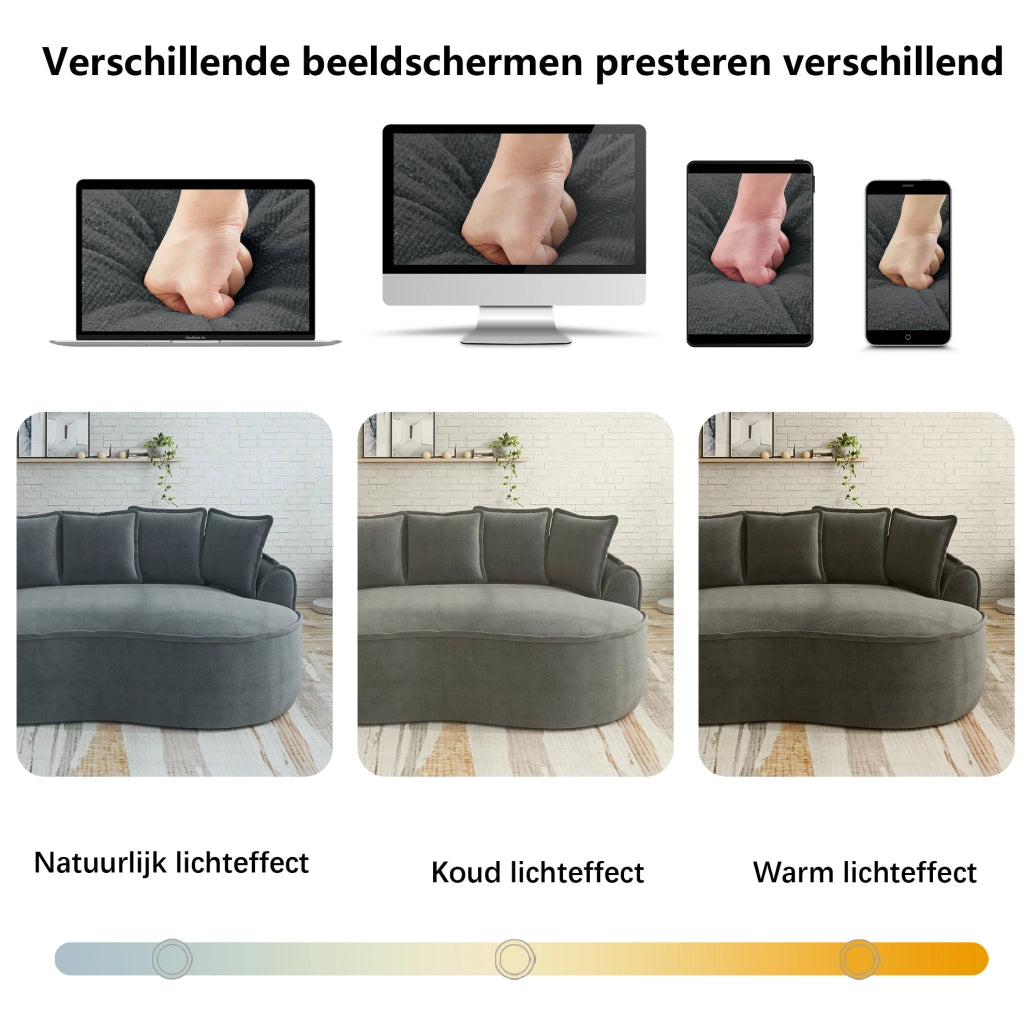 Divano modulare quattro posti in tessuto chenille grigio, senza struttura, dimensioni extra large con chaiselongue profonda e cuscini inclusi