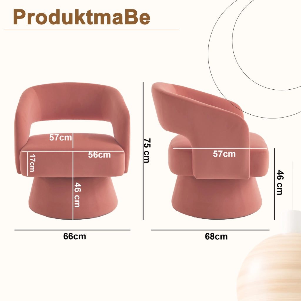 Poltrona girevole con seduta imbottita e schienale ergonomico in chenille e legno - rosa