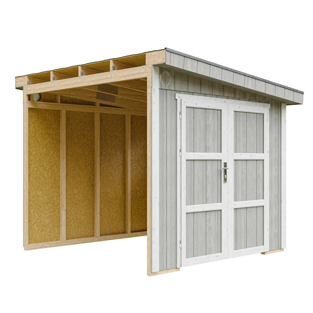 Casetta da giardino di qualit?  PREMIUM 5,9 m?² - H231x248x294 cm - Senza pavimento e parete laterale - Timbela M938B-TUNDRA GREY