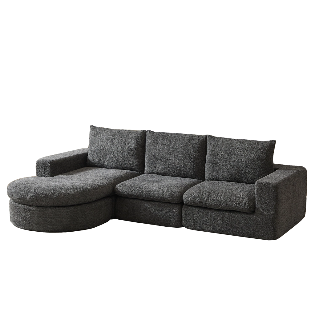 Divano modulare con chaise longue reversibile 250x160 cm in ciniglia grigio HOMVRA