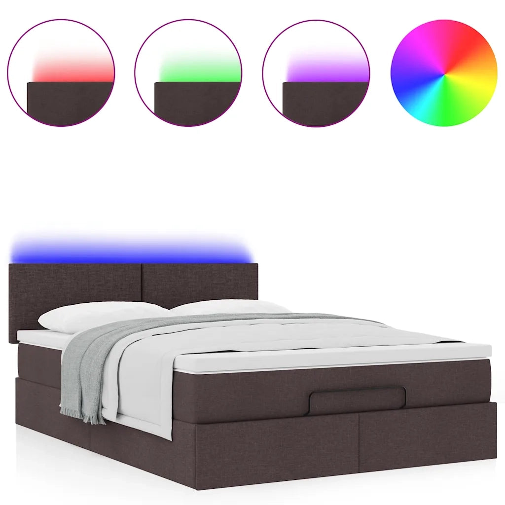 Pouf Letto con Materasso e LED Marrone Scuro 140x190 cm