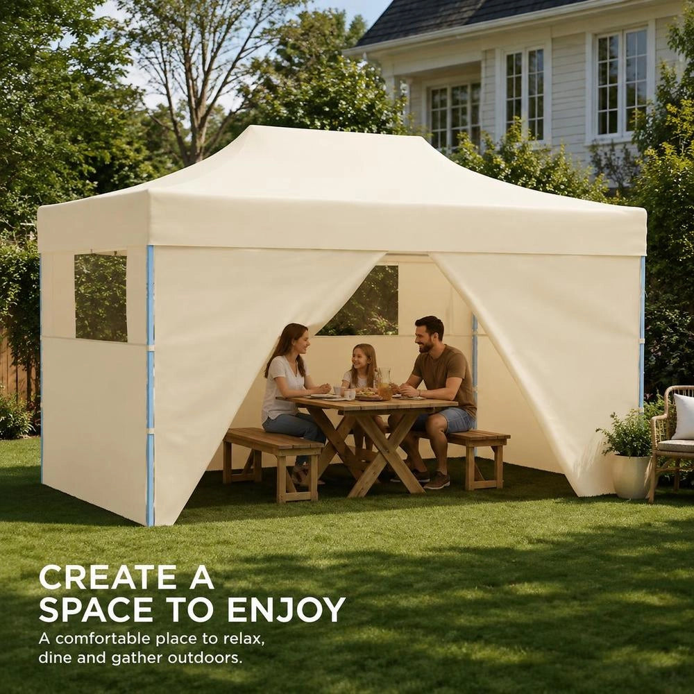 Pop-up Folding Tent With 4 Side Panels, 3 X 4.5 M, Cream White