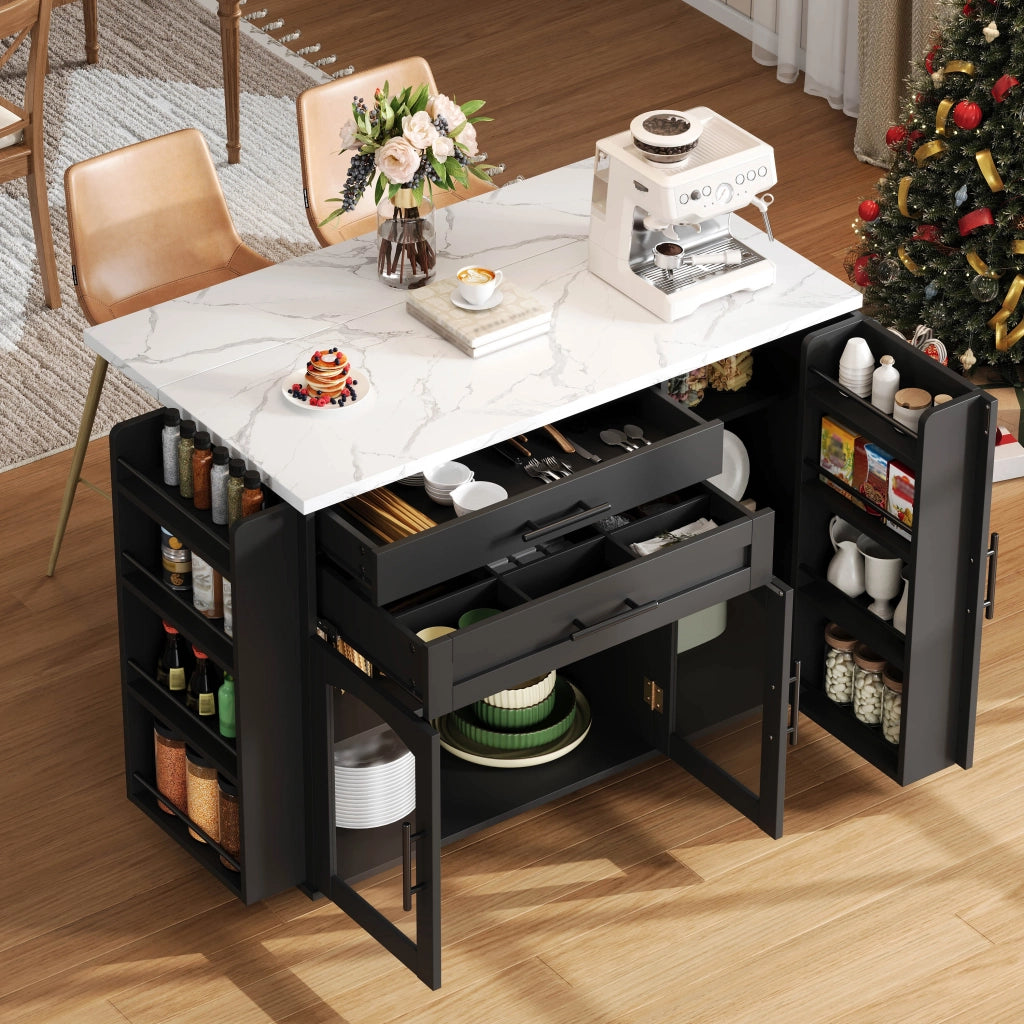 CARRELLO DA CUCINA con piano ribaltabile 120 x 45 (70) x 90 cm MDF nero