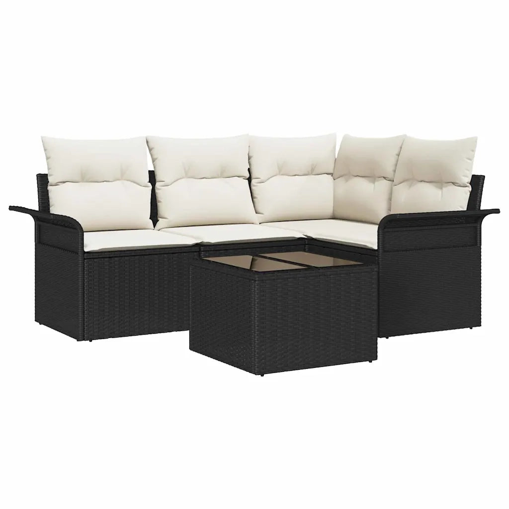 Set Divano da Giardino con archiviazione 5 pcs Nero polyrattan
