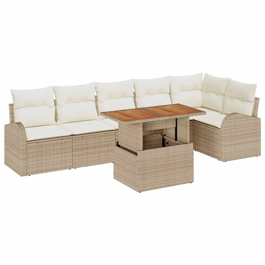 Set Divano da Giardino 7 pcs Beige Poly Rattan