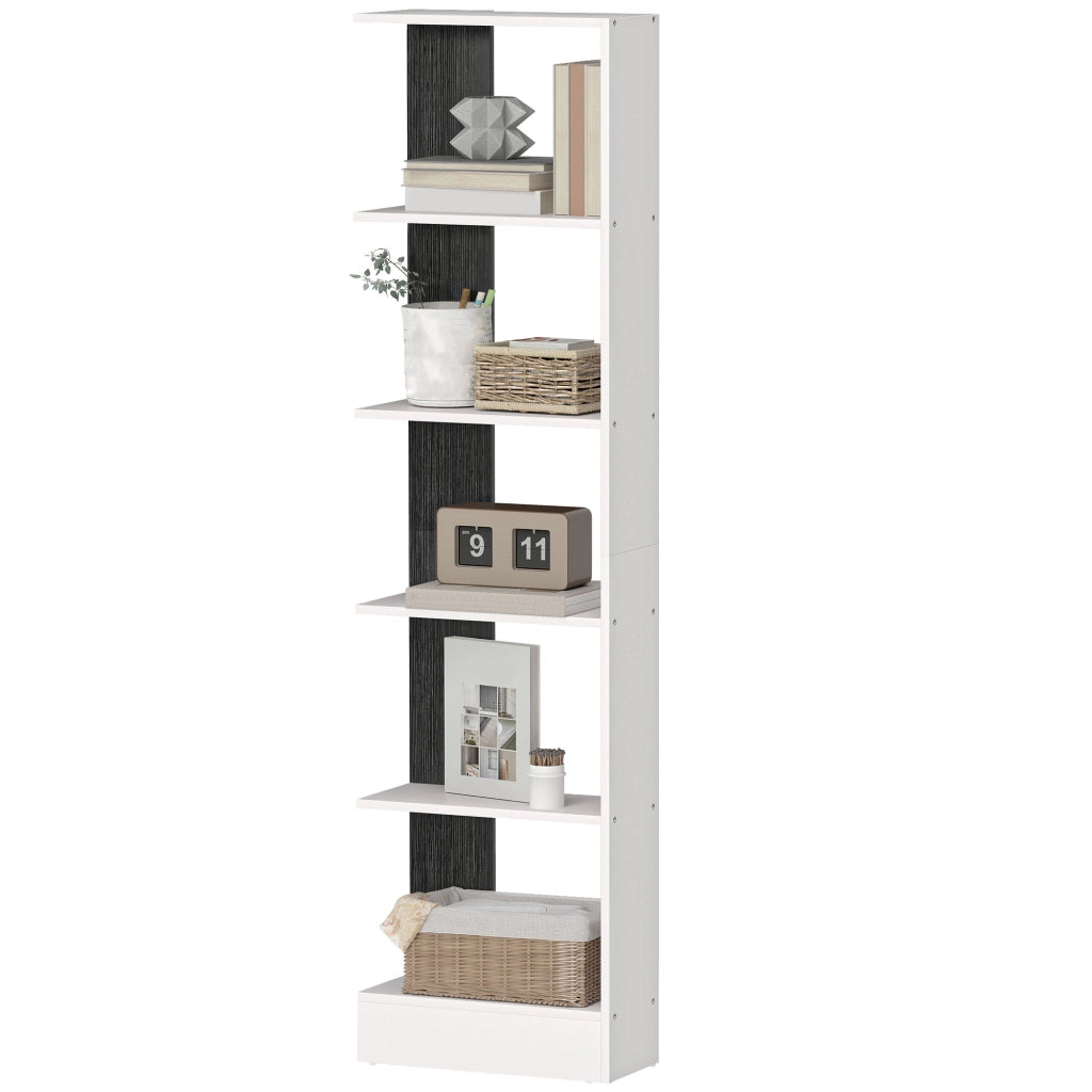 Libreria Moderna Salvaspazio a 5 Ripiani in Legno 45x21x170 cm, Bianco e Nero