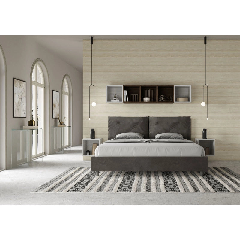 Letto imbottito Matrimoniale 190x210 cm Large - Senza rete,Microfibra,Grigio