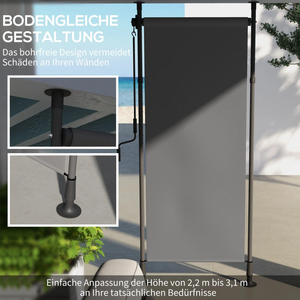 Tenda a rullo verticale per balcone 120x220-310 cm in poliestere oscurante grigio scuro con asta di manovra, protezione solare per terrazza e giardino