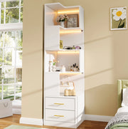 Libreria Angolare Bianca 165 cm con 4 Ripiani, LED Multicolore e 2 Cassetti, Mobile Soggiorno e Camera