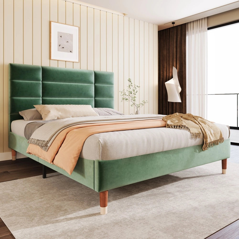 Letto Imbottito Matrimoniale con Rete a Doghe e Testiera ¨C Xylo ¨C Verde Scuro Velluto 140x200