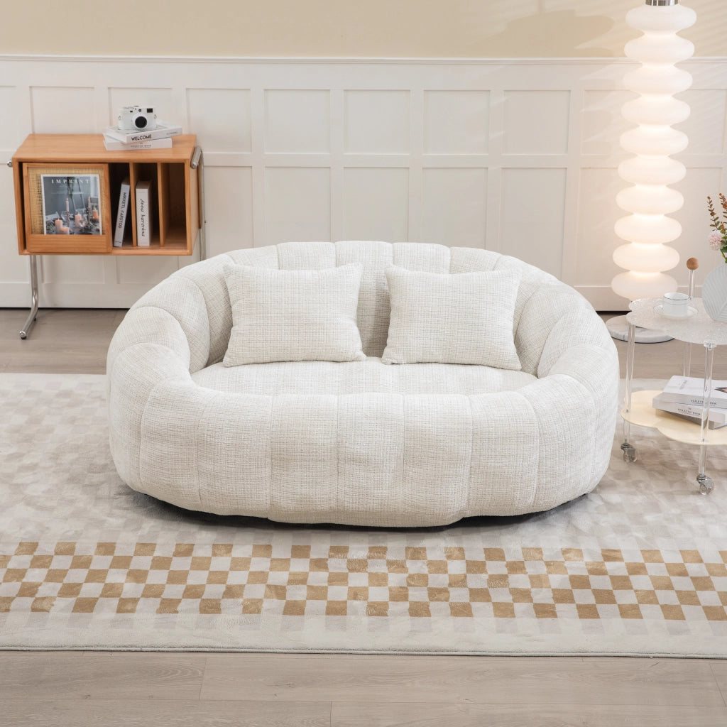 Divano 2 posti da pavimento con braccioli in ciniglia beige imbottito in schiuma per soggiorno e camera da letto