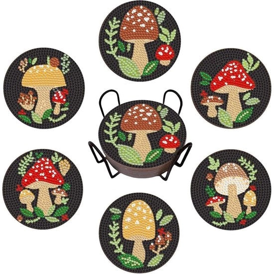 6 pezzi di supporti per Diamond Art Painting con supporti per craft DIY standard, disegno di funghi, ronde supporti (10 cm / 4")