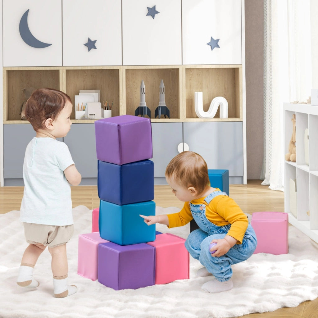 Blocchi in schiuma cubi colorati impilabili con rivestimento in pelle sintetica, Blocchi in schiuma set da 12 cubi per bambini Colorato 1