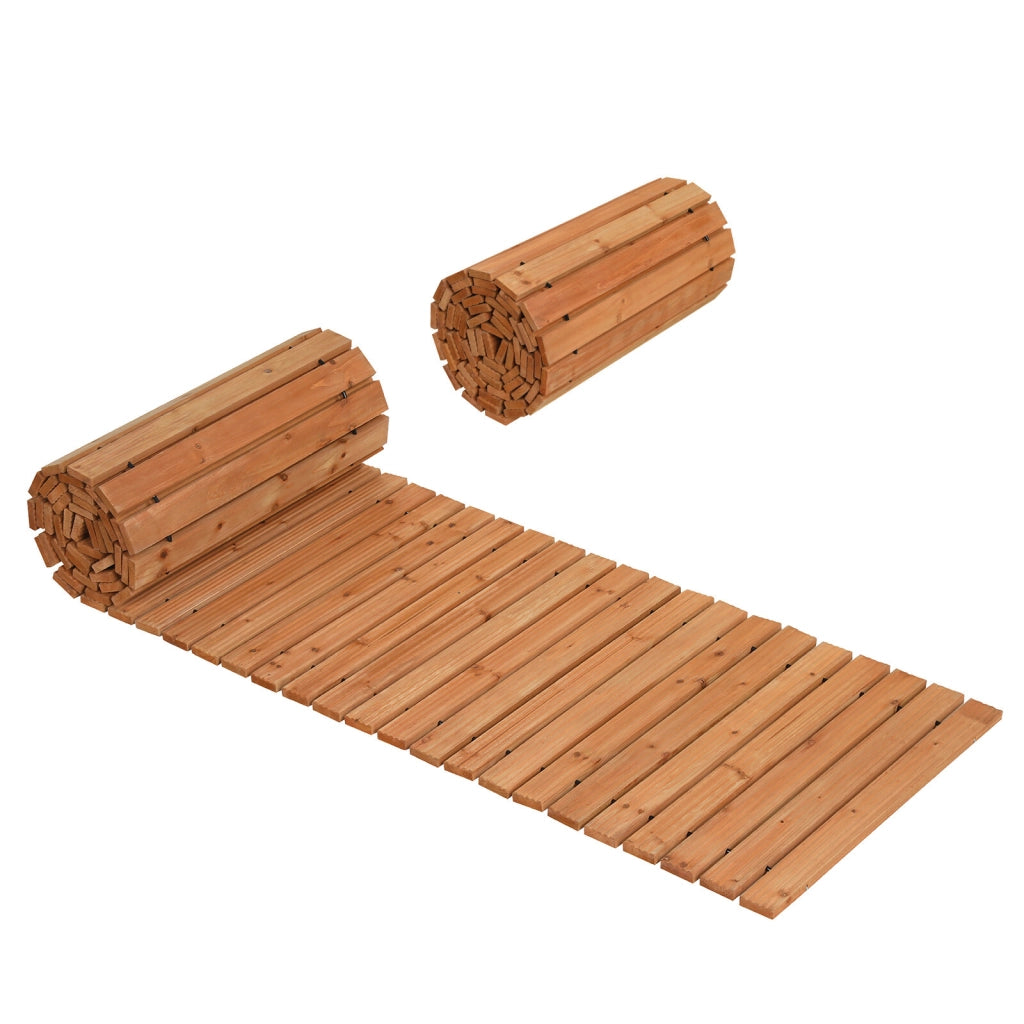 Set di 2 sentiero da giardino in legno superficie antiscivolo collegamento, Passerella decorativa da esterno Naturale